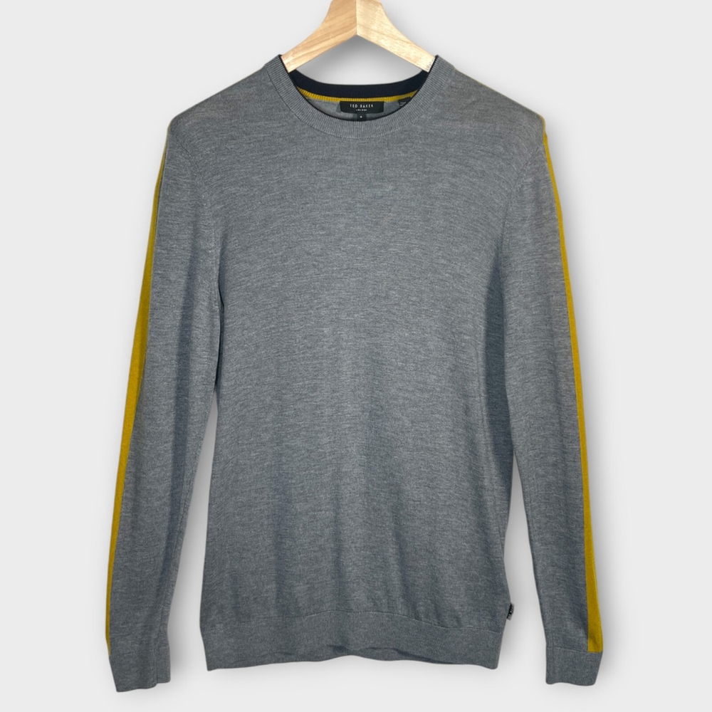 Ted Baker Noirmon Striped Crewneck Sweater Men's 3 / MEDIUM 10% Wool 3% Cashmere